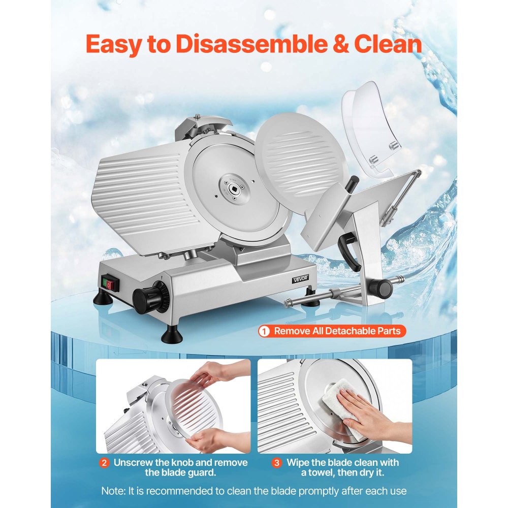 VEVOR Commercial Meat Slicer, 400W Electric Cutter, Removable 30cm Carbon Steel Blade and Food Tray, 0-15mm Adjustable Thickness Food Slicer Machine, for Frozen Meat, Ham, Baguett, Steak, ETL Approved