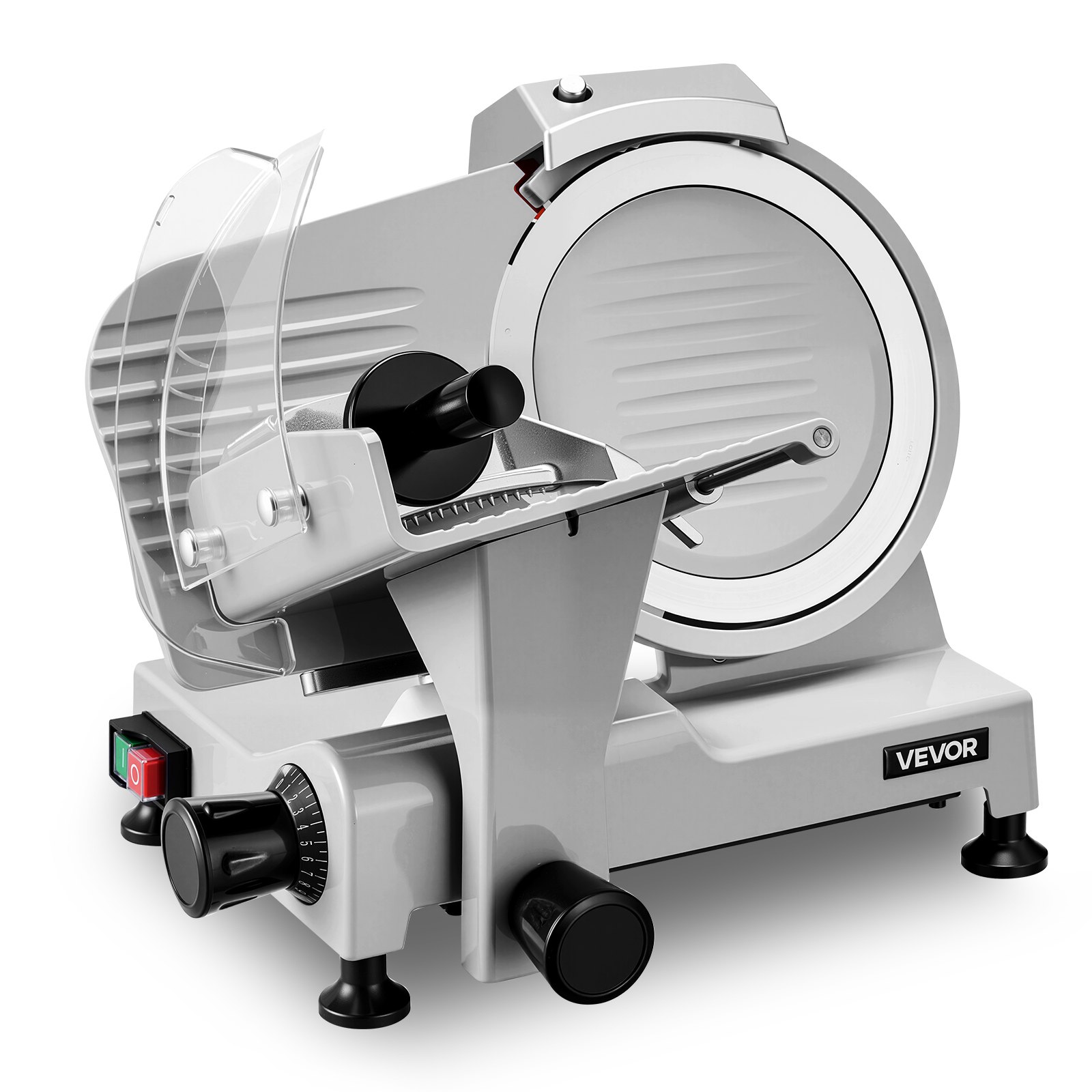 VEVOR Commercial Meat Slicer 300W Electric Cutter 22cm Carbon Steel Blade, Food Slicer Machine with Removable Blade and Food Tray, 0-12mm Adjustable Thickness ,for Frozen Meat, Ham, Baguett, Steak