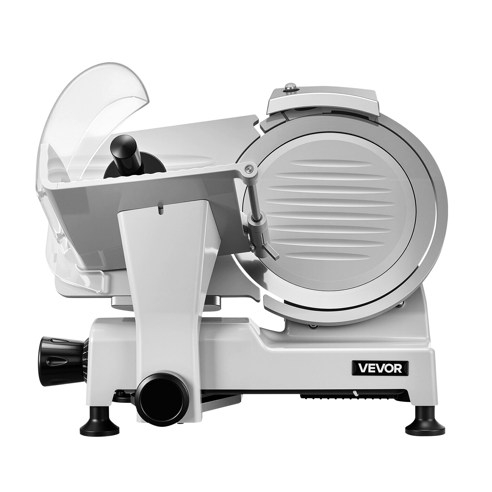 VEVOR Commercial Meat Slicer 300W Electric Cutter 22cm Carbon Steel Blade, Food Slicer Machine with Removable Blade and Food Tray, 0-12mm Adjustable Thickness ,for Frozen Meat, Ham, Baguett, Steak