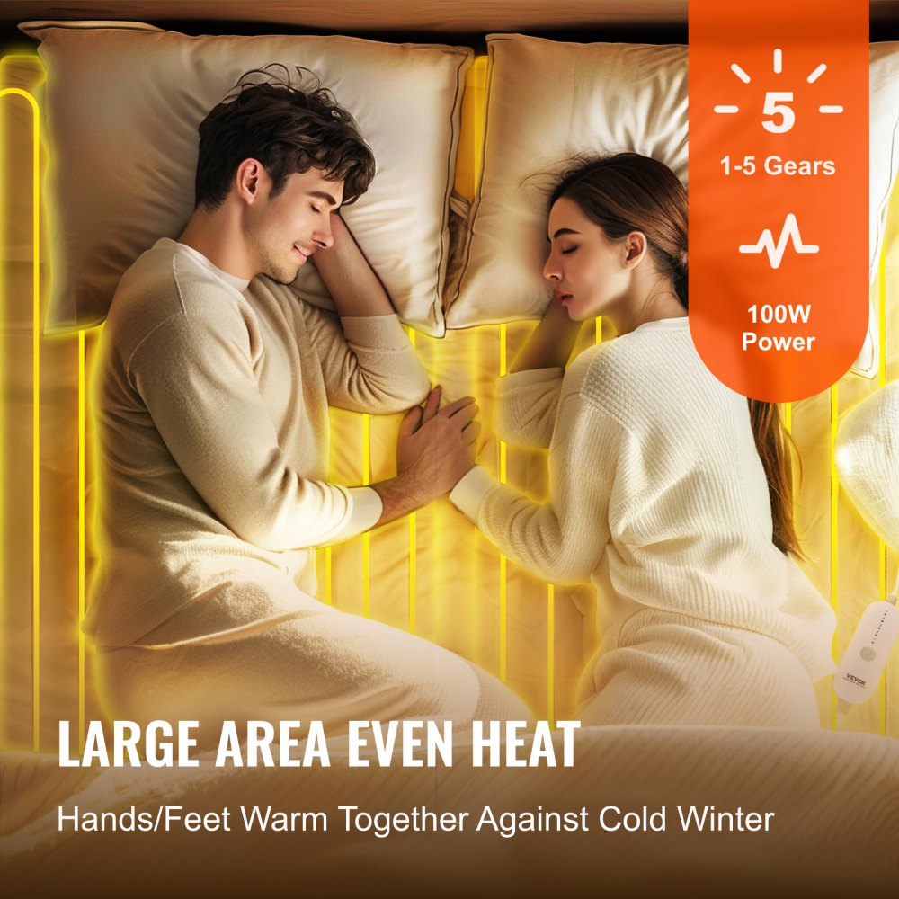 VEVOR Heated Mattress Pad, 54 x 75 in, Full Size Electric Bed Warmer with 1-5 Heat Settings Control, 10-Hour Auto Shut Off, Machine-Wash Breathable Coral Fleece Heating Electric Mattress Sheets, White