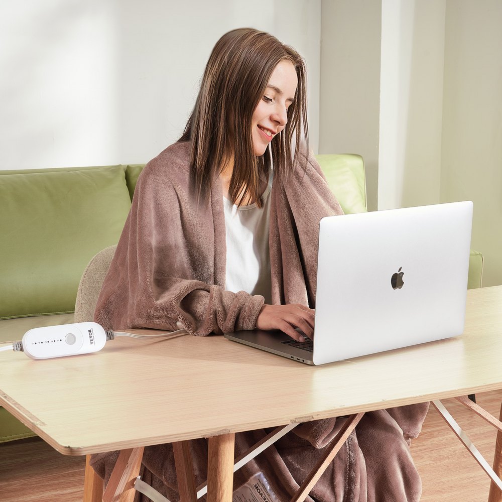 VEVOR Heated Blanket Electric Throw, 100" x 90" King Size, Soft Flannel Heating Blanket with 10 Hours Timer Auto-off & 5 Heating Levels, Dual Control, Machine Washable, ETL & FCC Certification (Beige)