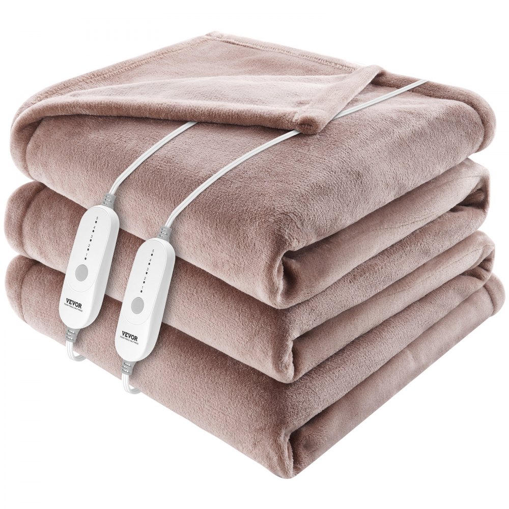 VEVOR Heated Blanket Electric Throw, 100" x 90" King Size, Soft Flannel Heating Blanket with 10 Hours Timer Auto-off & 5 Heating Levels, Dual Control, Machine Washable, ETL & FCC Certification (Beige)