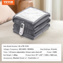 VEVOR Heated Blanket 130 x 160 cm Electric Throw Soft Flannel for Gift Grandma