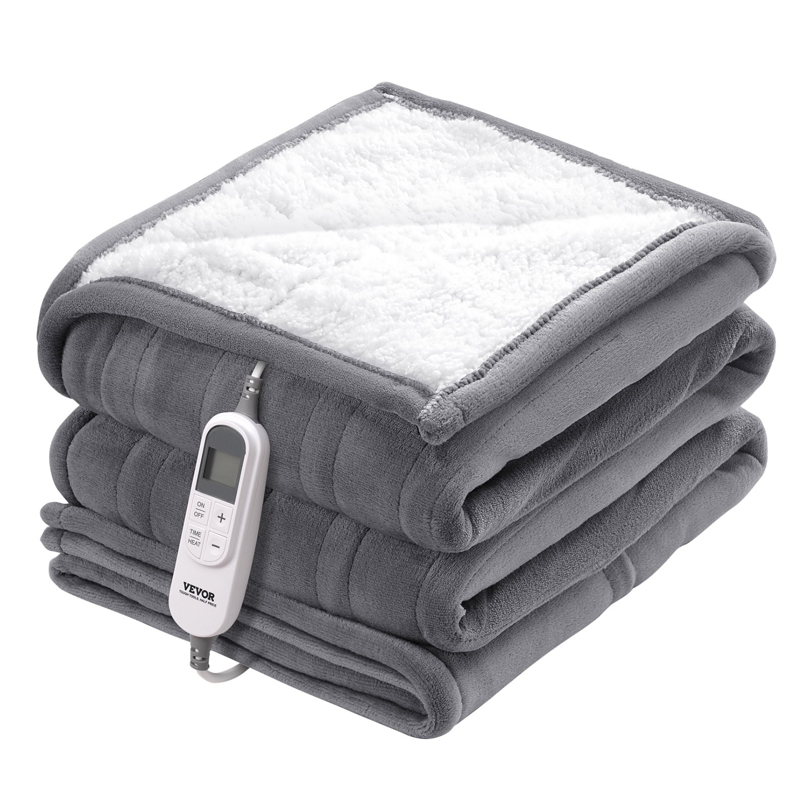 VEVOR Heated Blanket, 130 x 160 cm Electric Throw Soft Flannel Lambswool Electric Blanket, Heating Blanket with 9 Time Setting & 6 Heat Setting,Warm Blanket Gift for Birthday,Friends,Grandma (Grey)