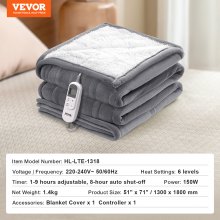 VEVOR Heated Blanket 130 x 180 cm Electric Throw Soft Flannel for Gift Grandma