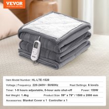 VEVOR Heated Blanket 150 x 200 cm Queen Electric Throw Soft Flannel for Gift