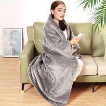 VEVOR Heated Blanket Electric Throw, 50" x 60" Twin Size, Soft Flannel & Sherpa Heating Blanket with 3 Hours Timer Auto-off, 5 Heating Levels for Sofa, Machine Washable, ETL & FCC Certification (Grey)