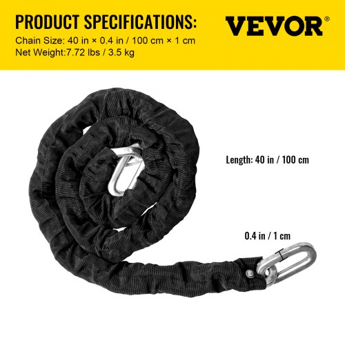 VEVOR Heavy Duty Chain Lock, 2/5 Inch x 3.33 Foot Security Chain and Lock Kit, Premium Case-Hardened Chain Pure Brass Lock Core with 3 Keys, Fit for Bikes, Motorcycle, Generator, Gates, Scooter