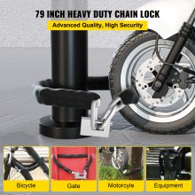VEVOR Heavy Duty kædelås, 79" lang kæde sikkerhedskæde og låsesæt, 0,4" premium kassehærdet kæde af ren messing låsekerne med 3 nøgler, passer til motorcykel, generator, porte, cykel, scooter