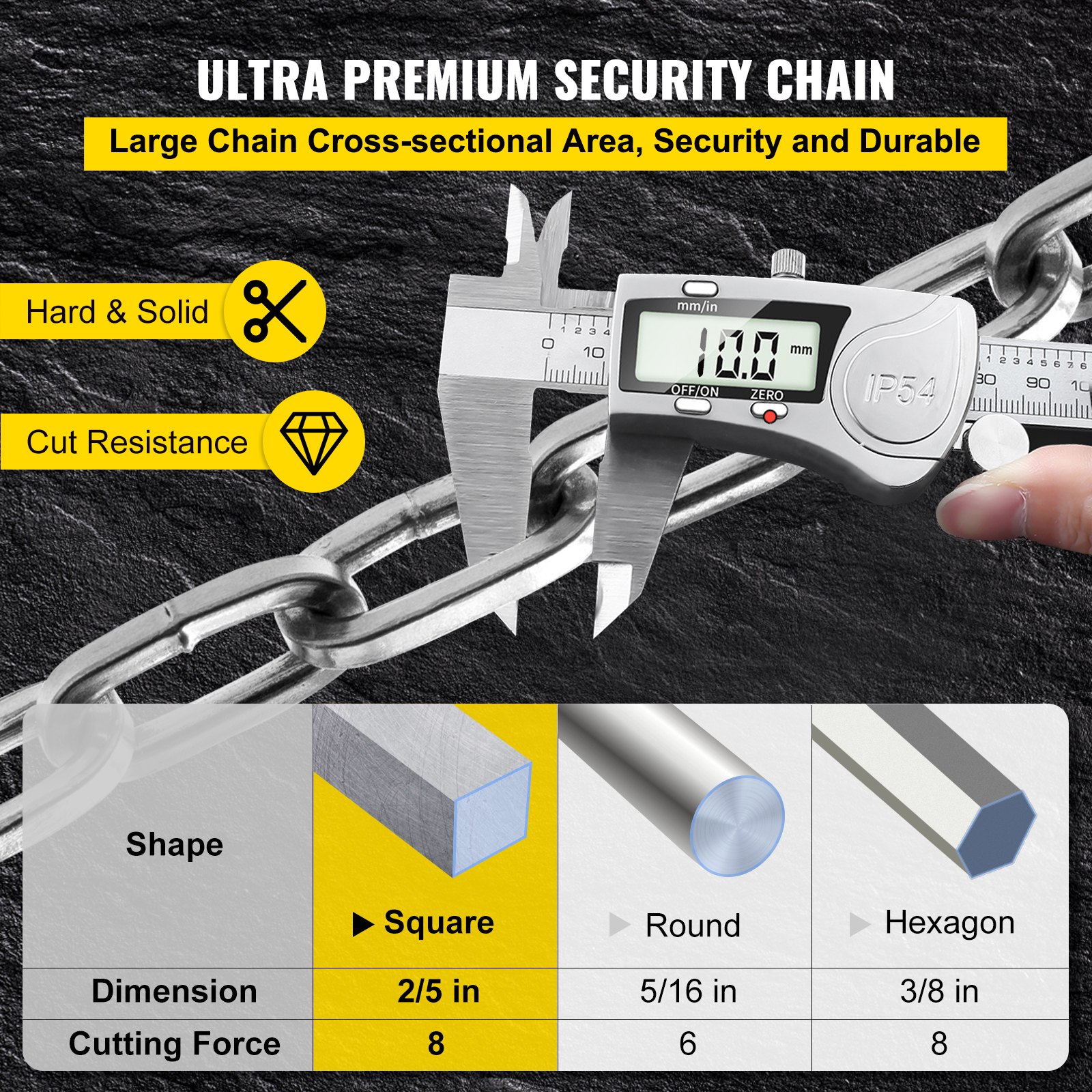VEVOR Heavy Duty Chain Lock, 79" Long Chain Security Chain and Lock Kit, 0.4" Premium Case-Hardened Chain Pure Brass Lock Core with 3 Keys, Fit for Motorcycle, Generator, Gates, Bicycle, Scooter