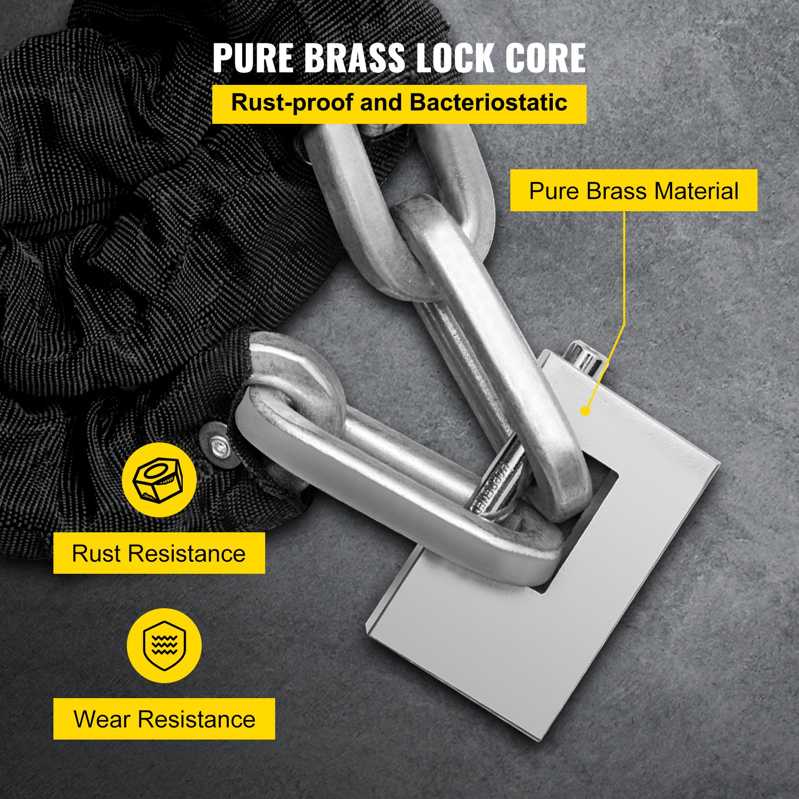 VEVOR Heavy Duty Chain Lock, 79" Long Chain Security Chain and Lock Kit, 0.4" Premium Case-Hardened Chain Pure Brass Lock Core with 3 Keys, Fit for Motorcycle, Generator, Gates, Bicycle, Scooter