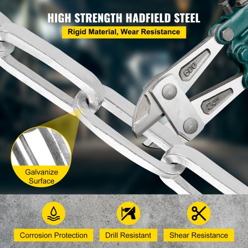VEVOR Heavy Duty Chain Lock, 118" Long Chain Security Chain and Lock Kit, 0.4" Premium Case-Hardened Chain Pure Brass Lock Core with 3 Keys, Fit for Motorcycle, Generator, Gates, Bicycle, Scooter