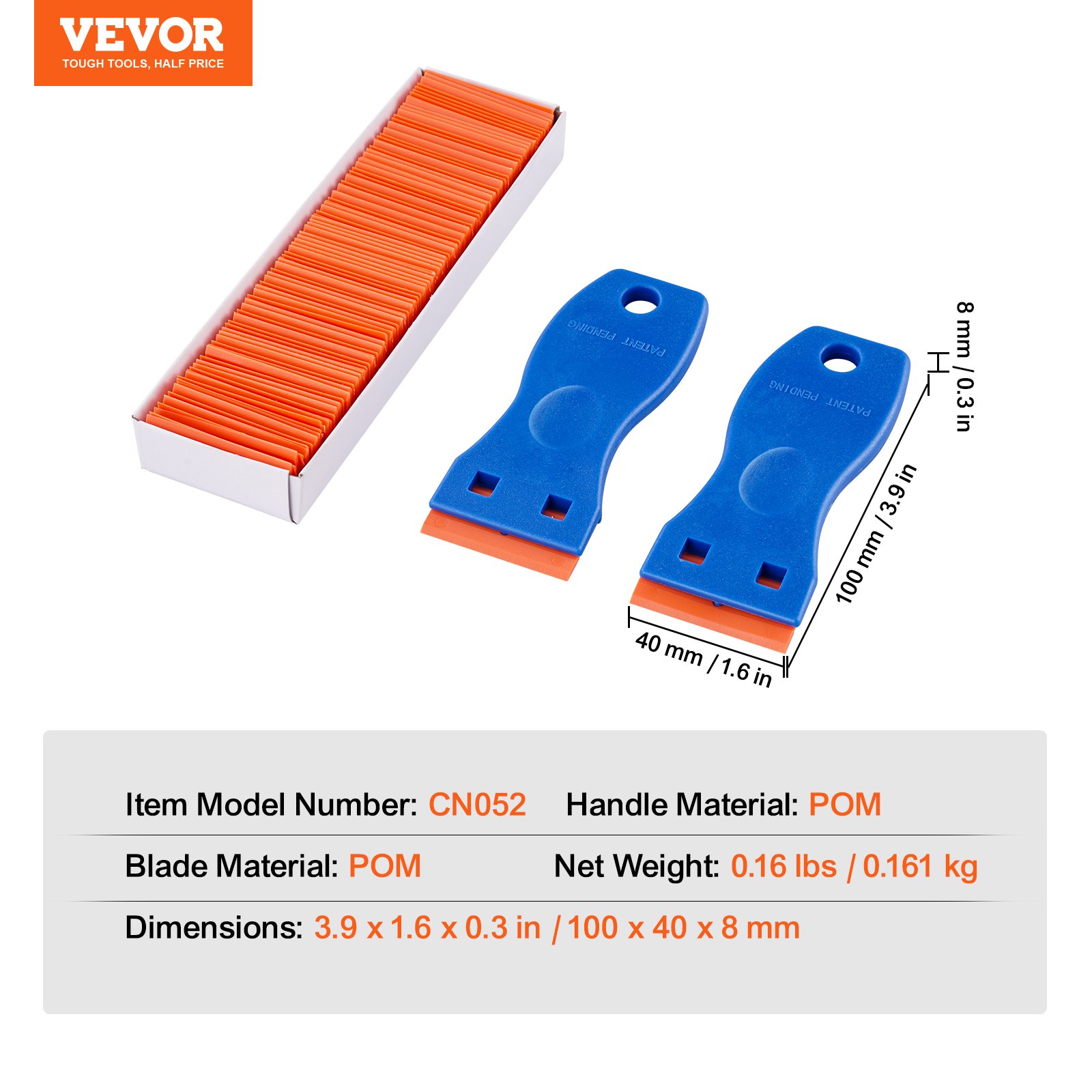 VEVOR Plastic Razor Blade Scraper, 2PCS Scraper Tool, 120PCS Plastic Blades, Cleaning Scraper Remover for Stickers, Decals, Adhesive, Labels, Paint from Glass, Car, Window, Caulk, No Scratches, Blue