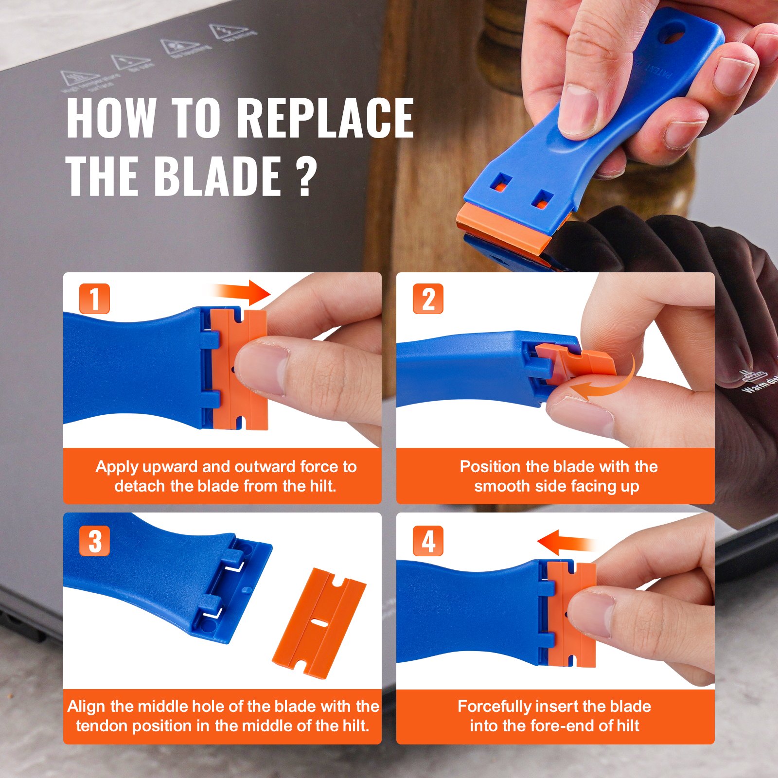 VEVOR Plastic Razor Blade Scraper, 2PCS Scraper Tool, 120PCS Plastic Blades, Cleaning Scraper Remover for Stickers, Decals, Adhesive, Labels, Paint from Glass, Car, Window, Caulk, No Scratches, Blue