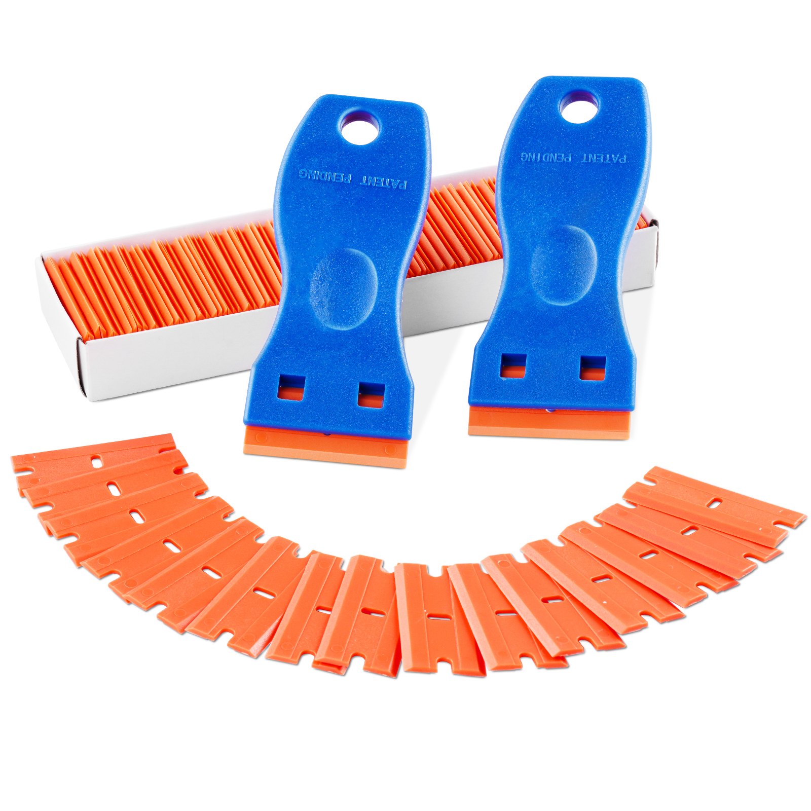 VEVOR Plastic Razor Blade Scraper, 2PCS Scraper Tool, 120PCS Plastic Blades, Cleaning Scraper Remover for Stickers, Decals, Adhesive, Labels, Paint from Glass, Car, Window, Caulk, No Scratches, Blue