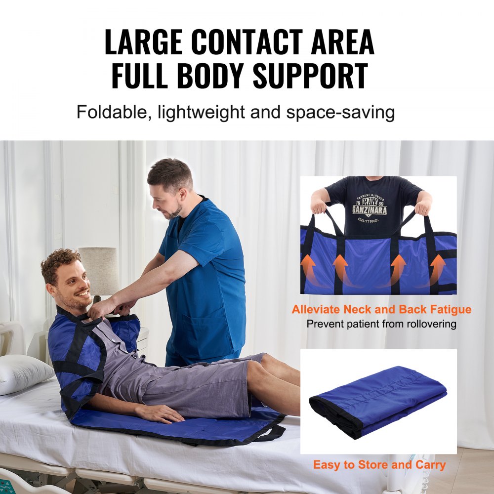 VEVOR Positioning Bed Pad with 8 Reinforced Handles, 48" x 40" Lifting, Turning, Repositioning, Patient Transfer Sheet Washable for Elderly, Patient, Bedridden, 400LBS Capacity