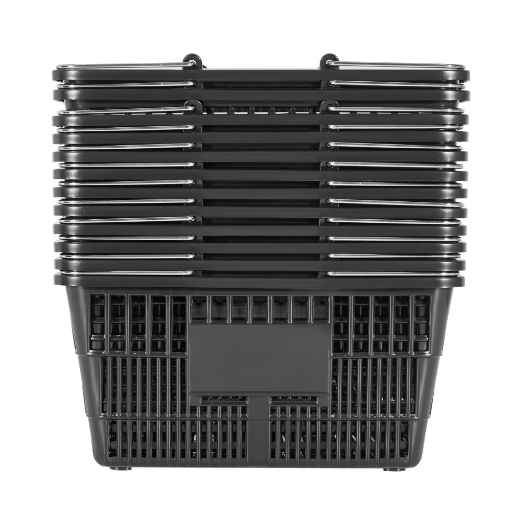 VEVOR Shopping Baskets, 12 PCS, 21L Stackable PE Plastic Grocery Baskets with Handles, Dense Mesh Structure, Holds up to 9.07kg, Portable for Grocery, Retail, Stores, Supermarket, Home Use, Black