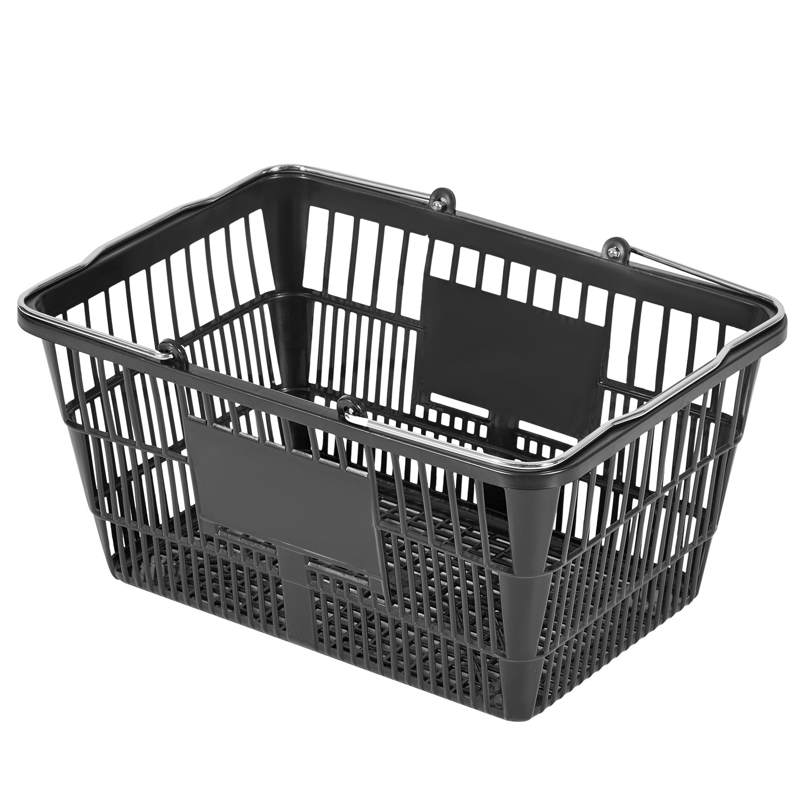 VEVOR Shopping Baskets, 12 PCS, 21L Stackable PE Plastic Grocery Baskets with Handles, Dense Mesh Structure, Holds up to 9.07kg, Portable for Grocery, Retail, Stores, Supermarket, Home Use, Black