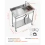 VEVOR Stainless Steel Utility Sink, Rolling Single Bowl Commercial Kitchen Sink with Wheels, Faucet and Hot & Cold Water Pipe, Utility Basin Workbench for Garage Restaurant Laundry 39.4 x 19.7 x 41.5 in