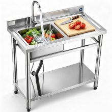 VEVOR Stainless Steel Utility Sink, Free Standing Single Bowl Commercial Kitchen Sink with Faucet, 39.4 x 19.7 x 37 in, Utility Right Basin with Hot & Cold Water Pipe for Garage, Restaurant, Laundry