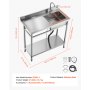 VEVOR Stainless Steel Utility Sink, Free Standing Single Bowl Commercial Kitchen Sink with Faucet, 1000 x 500 x 940 mm, Utility Left Basin with Hot & Cold Water Pipe for Garage, Restaurant, Laundry