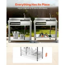 VEVOR Stainless Steel Utility Sink, Free Standing Single Bowl Commercial Kitchen Sink with Faucet, 39.4 x 19.7 x 37 in, Utility Left Basin with Hot & Cold Water Pipe for Garage, Restaurant, Laundry