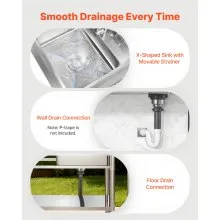 VEVOR Stainless Steel Utility Sink, Free Standing Single Bowl Commercial Kitchen Sink with Faucet, 39.4 x 19.7 x 37 in, Utility Left Basin with Hot & Cold Water Pipe for Garage, Restaurant, Laundry