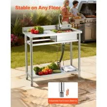 VEVOR Stainless Steel Utility Sink, Free Standing Single Bowl Commercial Kitchen Sink with Faucet, 39.4 x 19.7 x 37 in, Utility Left Basin with Hot & Cold Water Pipe for Garage, Restaurant, Laundry