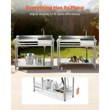 VEVOR Stainless Steel Utility Sink, Free Standing Single Bowl Commercial Kitchen Sink with Faucet, Utility Left Basin Workbench with Hot & Cold Water Pipe for Garage Restaurant Laundry, 47x19.7x37 in