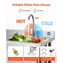 VEVOR Stainless Steel Utility Sink, Free Standing Single Bowl Commercial Kitchen Sink with Faucet, Utility Left Basin Workbench with Hot & Cold Water Pipe for Garage Restaurant Laundry, 47x19.7x37 in