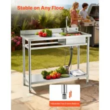 VEVOR Stainless Steel Utility Sink, Free Standing Single Bowl Commercial Kitchen Sink with Faucet, Utility Left Basin Workbench with Hot & Cold Water Pipe for Garage Restaurant Laundry, 47x19.7x37 in