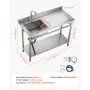 VEVOR Stainless Steel Utility Sink, Free Standing Single Bowl Commercial Kitchen Sink with Faucet, Utility Right Basin Workbench with Hot & Cold Water Pipe for Garage Restaurant Laundry, 47x19.7x37 in