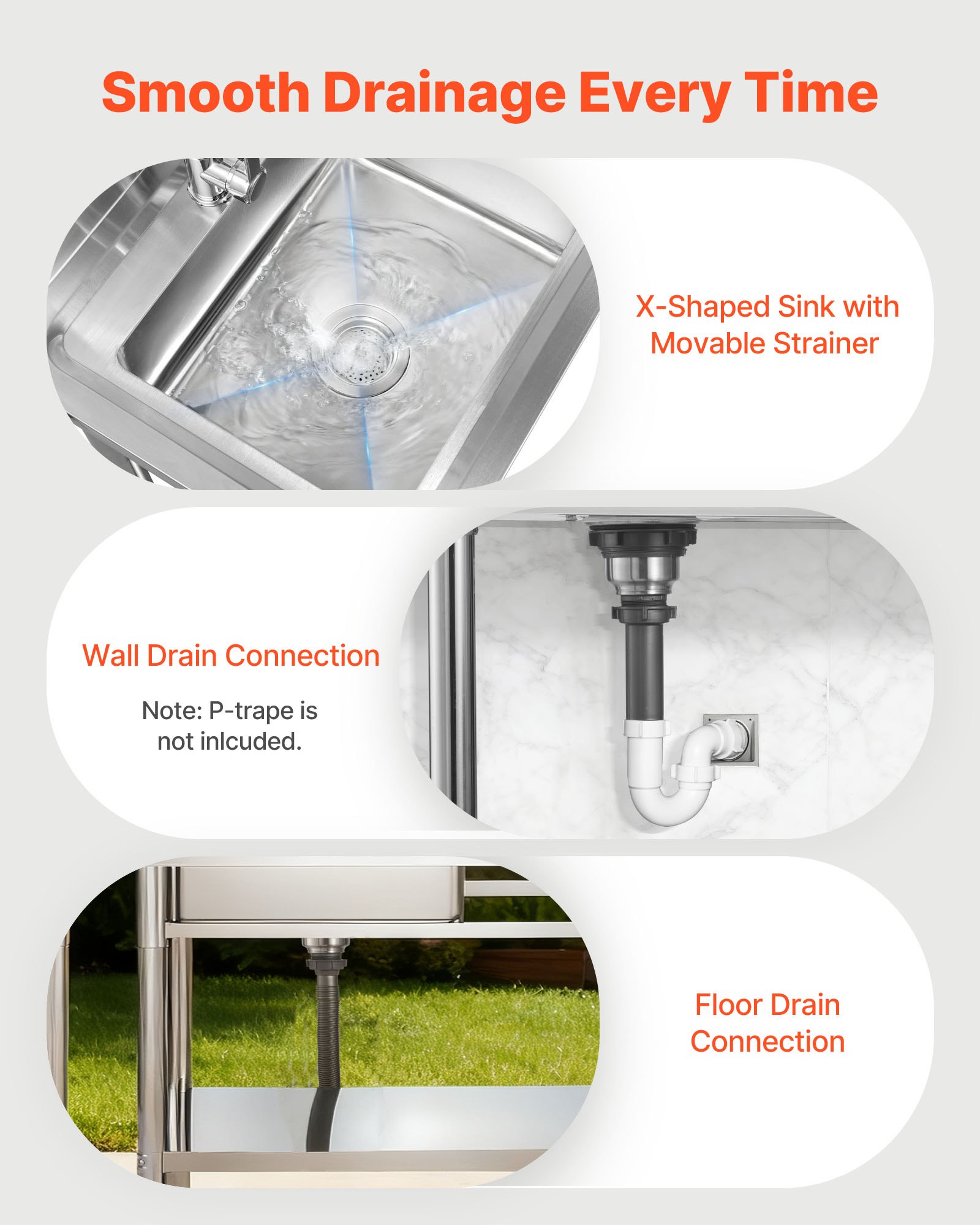 VEVOR Stainless Steel Utility Sink, Free Standing Single Bowl Commercial Kitchen Sink with Faucet, Utility Right Basin Workbench with Hot & Cold Water Pipe for Garage Restaurant Laundry, 47x19.7x37 in