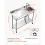 VEVOR Stainless Steel Utility Sink, Rolling Single Bowl Commercial Kitchen Sink with Wheels, Faucet and Hot & Cold Water Pipe, Utility Basin Workbench for Garage Restaurant Laundry 47.2 x 19.7 x 41.5 in