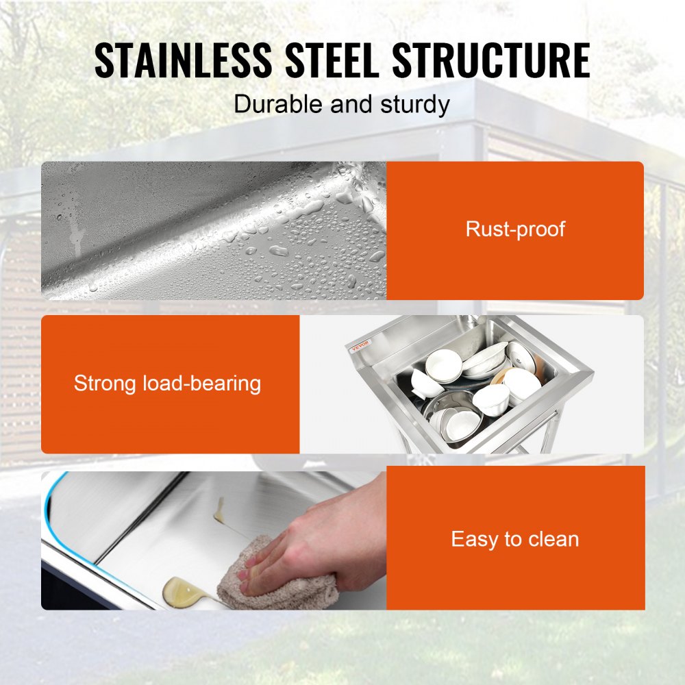 VEVOR Stainless Steel Utility Sink, 1 Compartment Free Standing Small Sink Include Faucet & legs, 40.6 x 33 x 22.1 cm Commercial Single Bowl Sinks for Garage, Restaurant, Kitchen, Laundry, NSF Certified