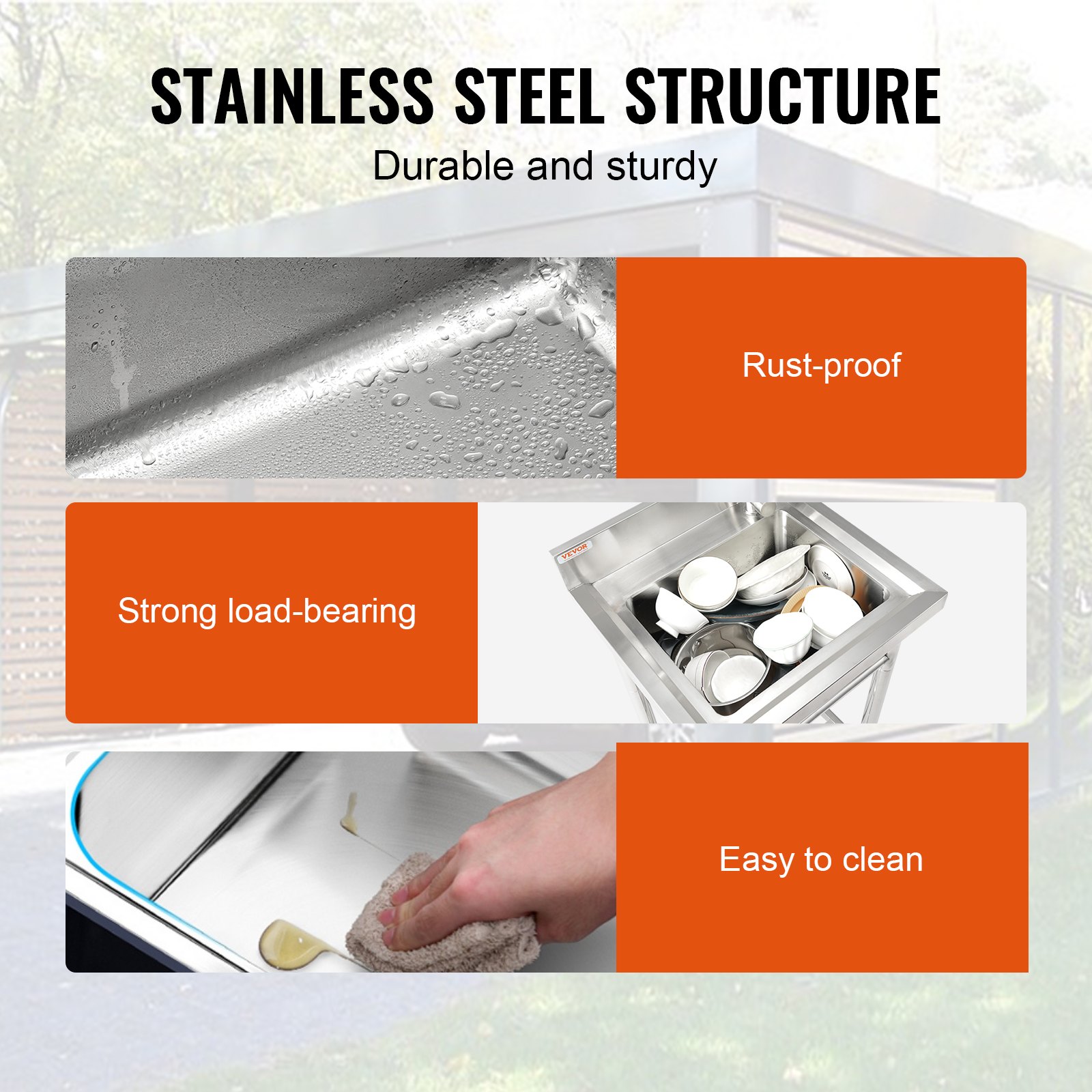 VEVOR Stainless Steel Utility Sink, 1 Compartment Free Standing Small Sink Include Faucet & legs, 40.6 x 33 x 22.1 cm Commercial Single Bowl Sinks for Garage, Restaurant, Kitchen, Laundry, NSF Certified