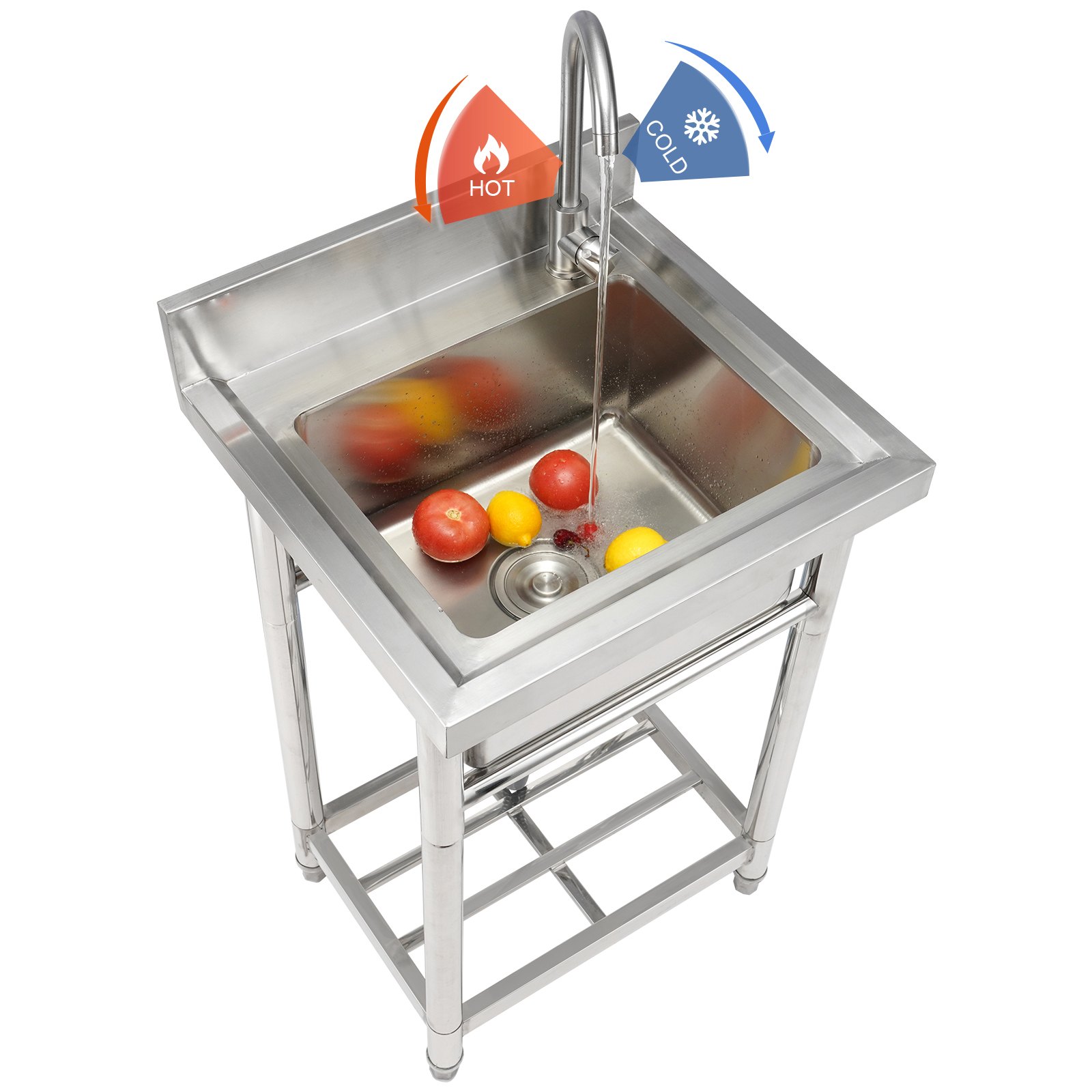 VEVOR Stainless Steel Utility Sink, 1 Compartment Free Standing Small Sink Include Faucet & legs, 40.6 x 33 x 22.1 cm Commercial Single Bowl Sinks for Garage, Restaurant, Kitchen, Laundry, NSF Certified