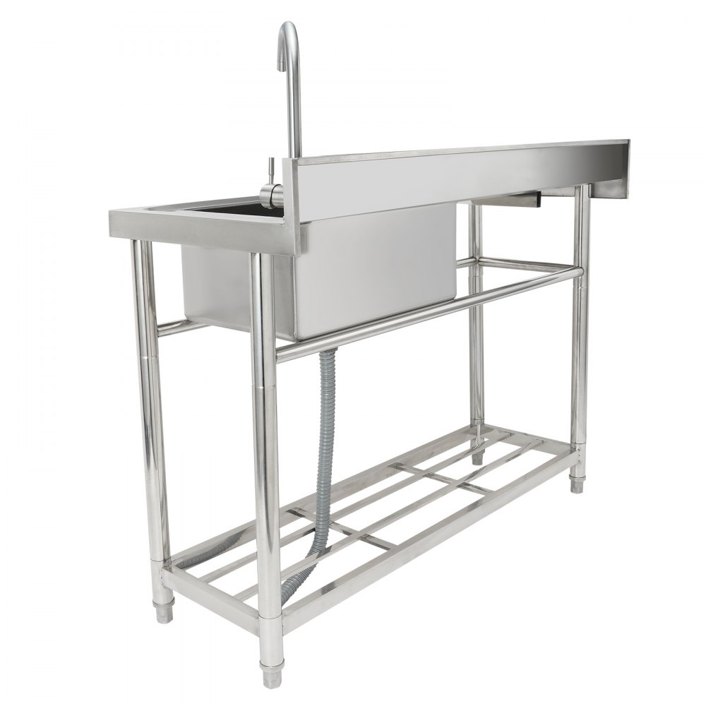 stainless steel VEVOR commercial kitchen sink with deep basin and sturdy lower shelf.