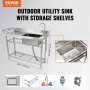 VEVOR Stainless Steel Utility Sink, Free Standing Single Bowl Commercial Kitchen Sink Set w/Workbench, 39.4 x 19.1 x 37.4 in Commercial Single Bowl Sinks for Garage, Restaurant, Laundry, NSF Certified
