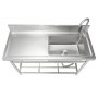 stainless steel VEVOR commercial kitchen sink with faucet and double-drainboard design.