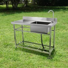 VEVOR Stainless Steel Utility Sink, 39.4 x 19.1 x 37.4 in Free Standing Single Bowl Commercial Kitchen Sink Set w/Workbench, Commercial Single Bowl Sinks for Garage, Restaurant, Laundry, NSF Certified