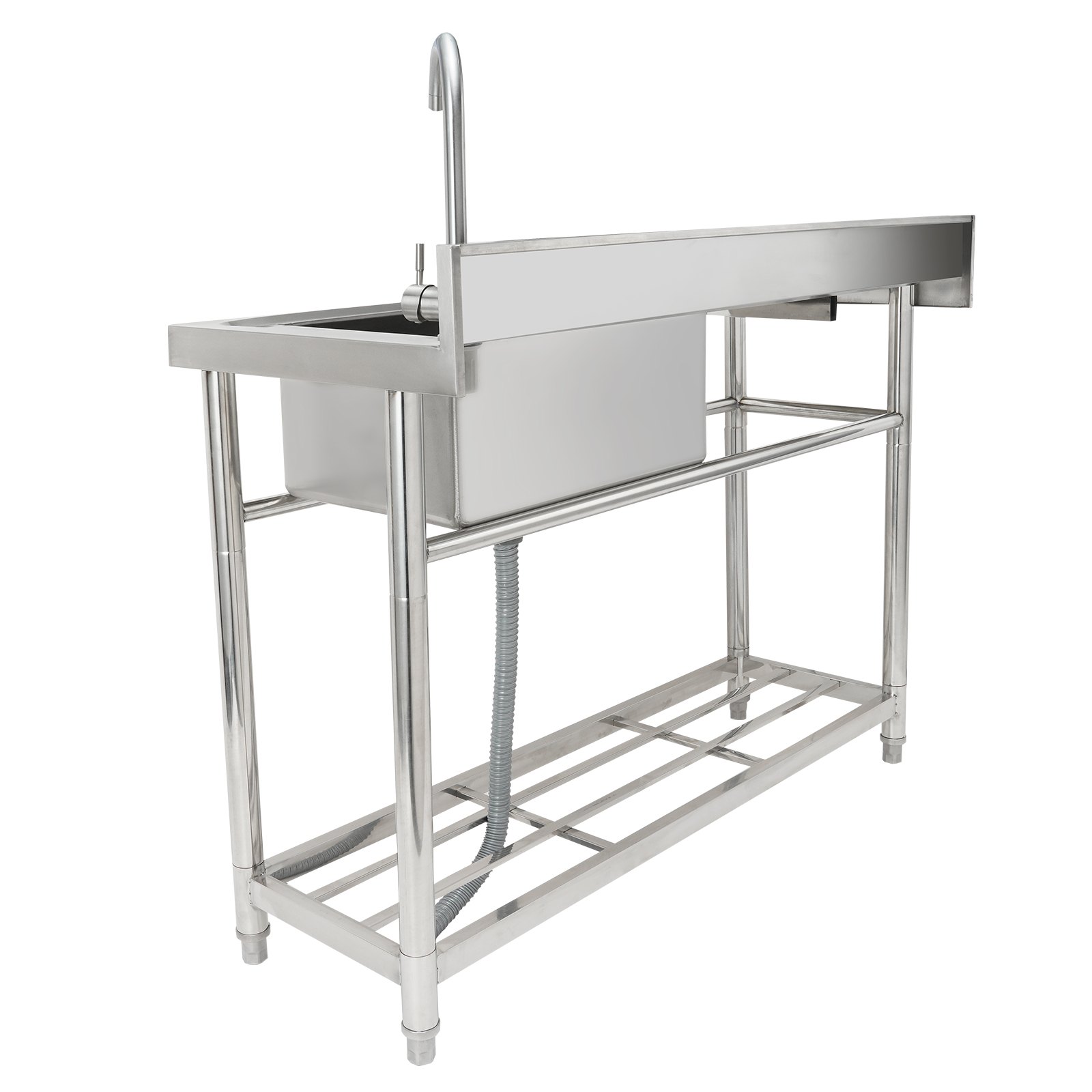 stainless steel VEVOR commercial kitchen sink with deep basin and sturdy lower shelf.