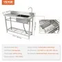 VEVOR Stainless Steel Utility Sink, 1 Compartment Free Standing Small Sink w/Workbench Faucet & legs, 47.2 x 19.7 x 37.4 in Commercial Single Bowl Sinks for Garage, Restaurant, Laundry