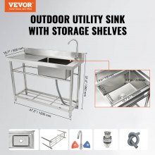 VEVOR Stainless Steel Utility Sink, 1 Compartment Free Standing Small Sink w/Workbench Faucet & legs, 47.2 x 19.7 x 37.4 in Commercial Single Bowl Sinks for Garage, Restaurant, Laundry