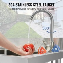 VEVOR Stainless Steel Utility Sink, 1 Compartment Free Standing Small Sink w/Workbench Faucet & legs, 47.2 x 19.7 x 37.4 in Commercial Single Bowl Sinks for Garage, Restaurant, Laundry