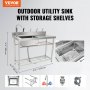 VEVOR Stainless Steel Utility Sink, Free Standing Single Bowl Commercial Kitchen Sink Set w/Workbench, 47 x 19.7 x 37.4 in Commercial Single Bowl Sinks for Garage, Restaurant, Laundry