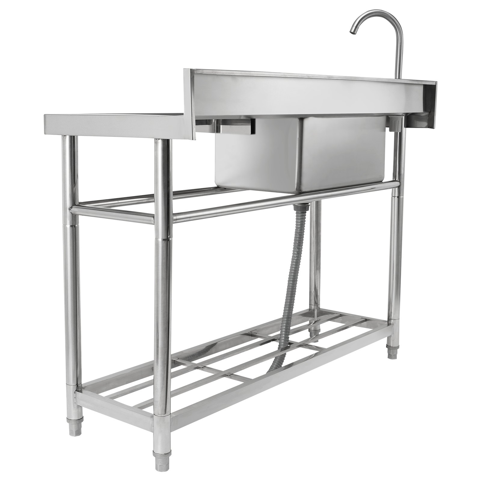 VEVOR Stainless Steel Utility Sink, Free Standing Single Bowl Commercial Kitchen Sink Set w/Workbench, 47 x 19.7 x 37.4 in Commercial Single Bowl Sinks for Garage, Restaurant, Laundry