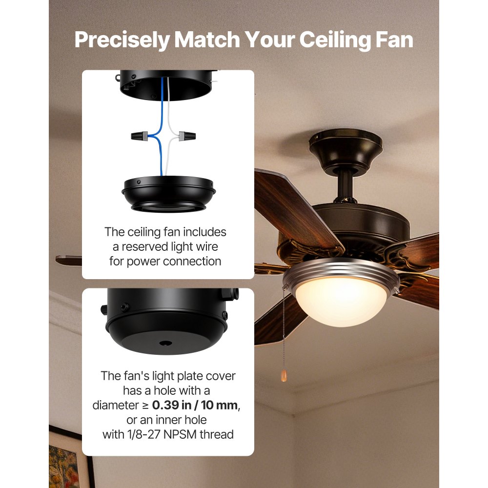 VEVOR Ceiling Fan Light Kit, 750lm 3000K Fan Light Kit with Pull Chain, 2 LED Bulbs, Modern Replacement Fixture for Living Room, Dining Room, Bedroom, Frosted Milk Glass Shade Brushed Nickel Finish