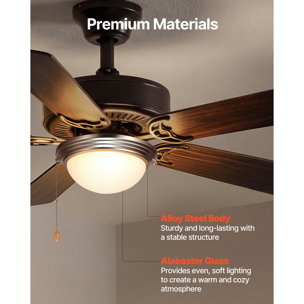 VEVOR Ceiling Fan Light Kit, 750lm 3000K Fan Light Kit with Pull Chain, 2 LED Bulbs, Modern Replacement Fixture for Living Room, Dining Room, Bedroom, Frosted Milk Glass Shade Brushed Nickel Finish