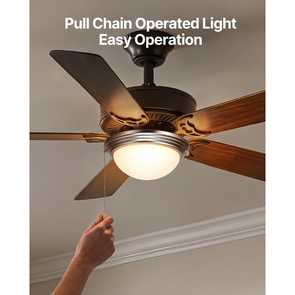 VEVOR Ceiling Fan Light Kit, 750lm 3000K Fan Light Kit with Pull Chain, 2 LED Bulbs, Modern Replacement Fixture for Living Room, Dining Room, Bedroom, Frosted Milk Glass Shade Brushed Nickel Finish